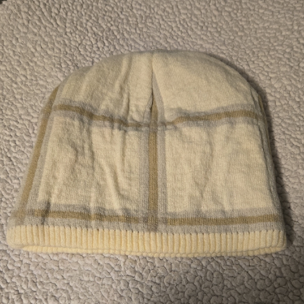 WeWoreWhat Ecru and Khaki Plaid Beanie